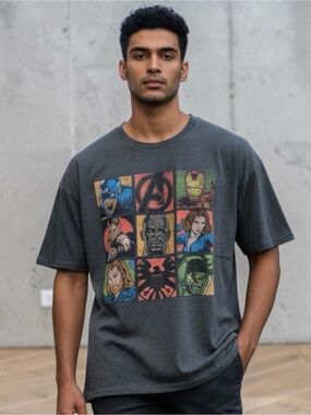 Marvel Avengers Shirt Mens Large Gray Graphic Tee 2012 Mad Engine Comic Heroes